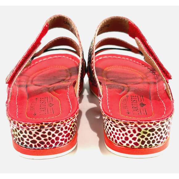 New L'Artiste Spring Step Womens Caiman Leather Wedge Slide Sandals Red 40M 9M - Picture 6 of 13